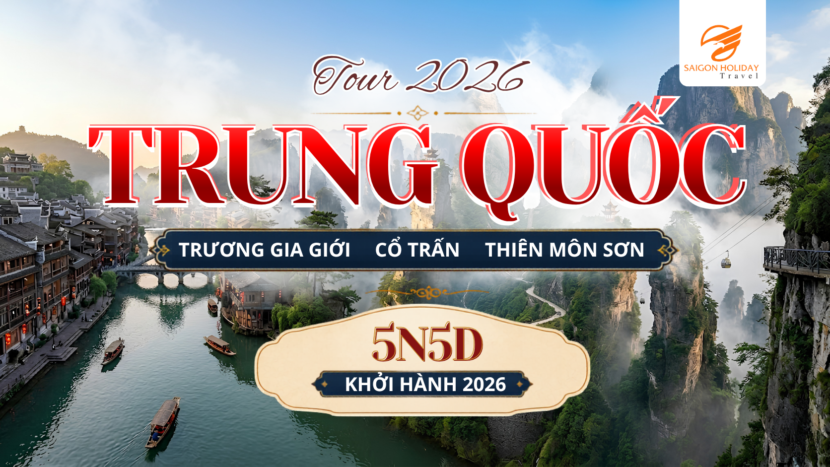 Tour Trương Gia Giới – Phượng Hoàng Cổ Trấn – Thiên Môn Sơn 5N4Đ khám phá kỳ quan thiên nhiên hùng vĩ và nét đẹp cổ kính của Trung Quốc.