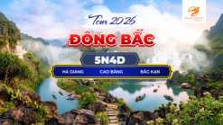 ĐÔNG BẮC 5N4Đ | HÀ GIANG – CAO BẰNG – BẮC KẠN là tour khám phá vẻ đẹp hùng vĩ của núi rừng Đông Bắc Việt Nam, đưa du khách trải nghiệm cao nguyên đá Đồng Văn, sông Nho Quế, thác Bản Giốc và hồ Ba Bể, kết hợp thiên nhiên hoang sơ và văn hóa bản địa đặc sắc.