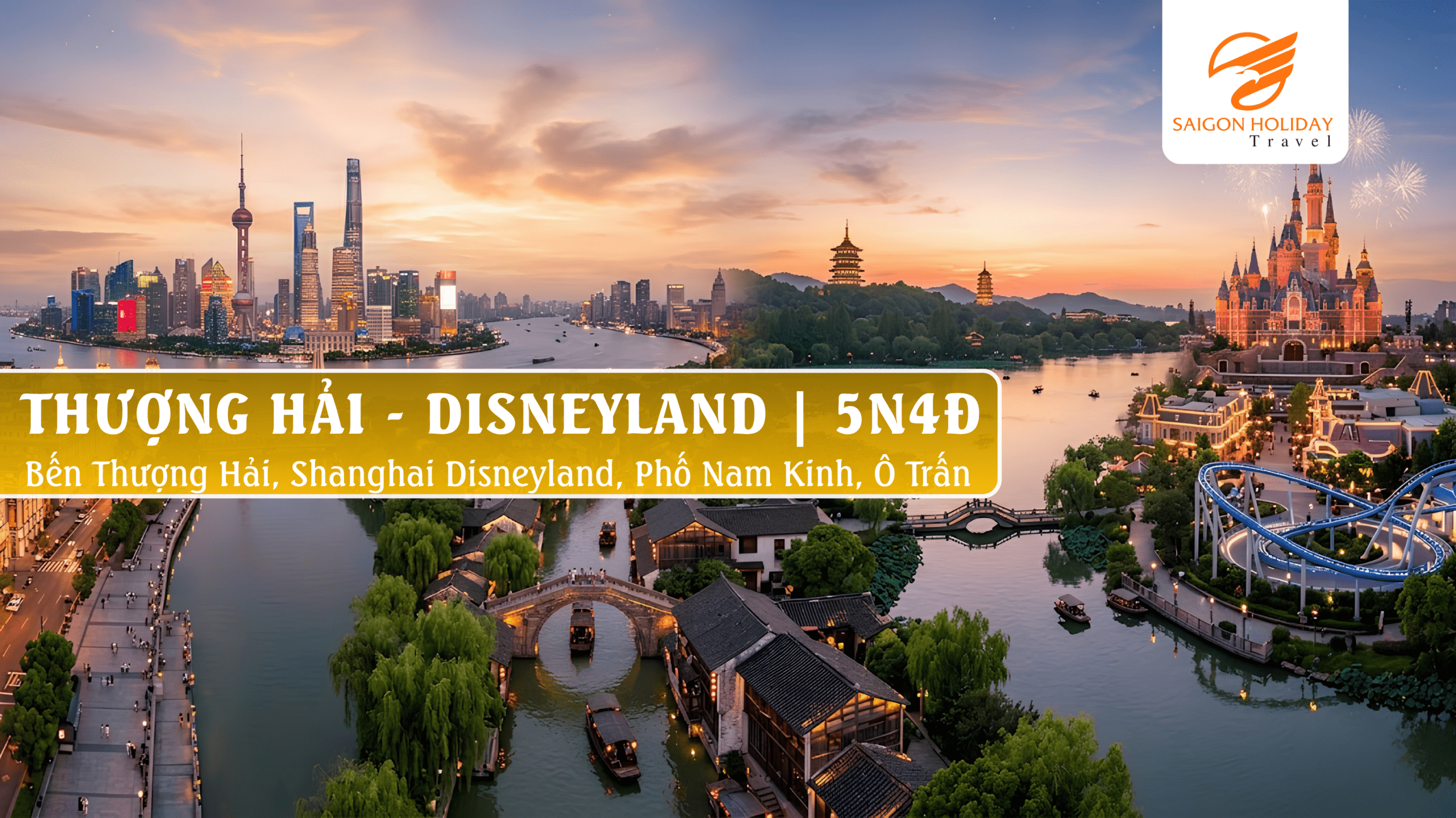 THƯỢNG HẢI - HÀN CHÂU - Ô TRẤN DISNEYLAND THƯỢNG HẢI, Hành trình đưa du khách khám phá vẻ đẹp giao thoa giữa hiện đại và cổ kính của Trung Quốc, từ những thành phố sôi động, cổ trấn thơ mộng đến thế giới giải trí đầy sắc màu. Một chuyến đi lý tưởng để tận hưởng cảnh đẹp, văn hóa và lưu giữ những khoảnh khắc đáng nhớ.