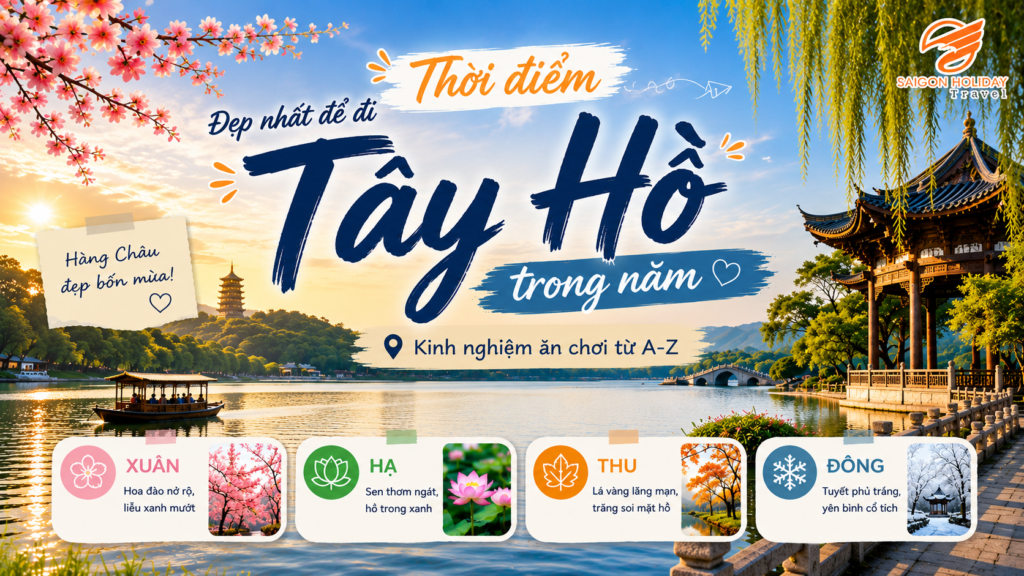 Bạn thắc mắc Tây Hồ nằm ở đâu và thời điểm đẹp nhất để đi Tây Hồ trong năm là khi nào? Khám phá ngay ẩm thực Tây Hồ Hàng Châu và lịch trình Tour du lịch Hàng Châu Tô Châu trọn gói tại đây!