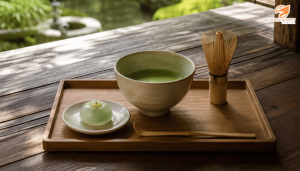 Matcha và bánh wagashi Nhật Bản